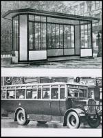 cca 1928 Budapest, modern autóbusz megálló (fém és üveg) + hozzáadva az 1-es autóbuszt, amely az Apponyi tér és az Aréna út között vitte az utasokat, 10x15 cm