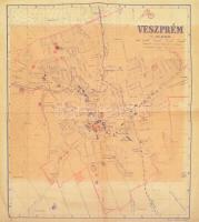 1944 Veszprém, 1:10.000, készült a városi mérnöki hivatalban a legujabb adatok felhasználásával, rajz. Juhász József, a felületén bejelölésekkel, 35x30 cm