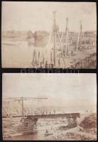 cca 1914-1918 Hídépítési munkálatok az I. világháború idején, 2 db fotólap, 12,5x8,5 cm