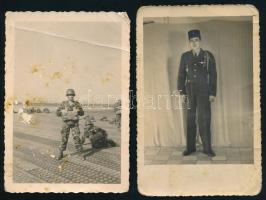 cca 1950-1960 Külföldön szolgáló (idegenlégiós) magyar katonáról készült 3 db fotó, a hátoldalon feliratozva, vegyes állapotban (törésnyomok, foltok), 12,5x8,5 cm és 17,5x12,5 cm között