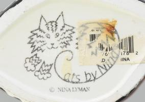 Cats by Nina macskás porcelán váza. Matricás, jelzett, hibátlan 20 cm