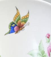 Hollóházi Hortenzia mintás lábas váza. Kézzel festett, jelzett, egyik lábánál ragasztás 16 cm