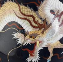 Sárkányos zománc festett réz váza. Jelzés nélkül. Sérült. 25 cm