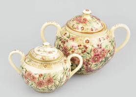 Zsolnay bambusz mintás teás és kávés készlet. 6+6 személyes, egy kannával. Kézzel festett, jelzett, ...