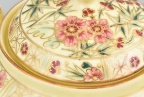 Zsolnay bambusz mintás teás és kávés készlet. 6+6 személyes, egy kannával. Kézzel festett, jelzett, ...