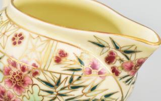 Zsolnay bambusz mintás teás és kávés készlet. 6+6 személyes, egy kannával. Kézzel festett, jelzett, ...