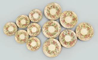 Zsolnay bambusz mintás teás és kávés készlet. 6+6 személyes, egy kannával. Kézzel festett, jelzett, ...