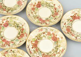 Zsolnay bambusz mintás teás és kávés készlet. 6+6 személyes, egy kannával. Kézzel festett, jelzett, ...