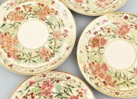 Zsolnay bambusz mintás teás és kávés készlet. 6+6 személyes, egy kannával. Kézzel festett, jelzett, ...