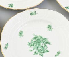 Herendi porcelán süteményes tányér készlet 6 darab. Kézzel festett, jelzett, kis kopással d: 15 cm