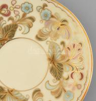 Zsolnay porcelán mokkás készlet, Kézzel festett, jelzett, hibátlan, hat személyes, eredeti dobozában