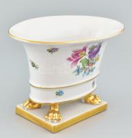 Herendi virág mintás porcelán váza oroszlán lábakkal. Kézzel festett, jelzett, hibátlan 26x16 cm