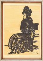 Vaszary János jelzéssel: Ülő hölgy portréja. Filctoll, papír. 34x36,5 cm. Üvegezett fakeretben.