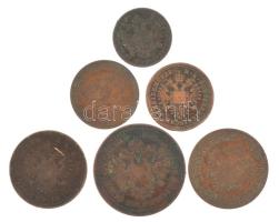 Vegyes: Ausztria / Magyarország 1851A 1/2kr - 1851B 3kr Cu (6xklf), több klf verdejellel T:XF,VF ph