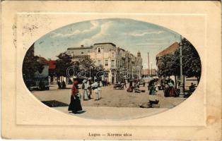 1915 Lugos, Lugoj; Korona utca, piac. Szidon József kiadása / street view, market (fl)