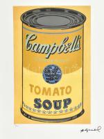 Andy Warhol (1928-1987): Campbell soup. Ofszet litográfia, papír, jelzett a nyomaton. Kézzel sorszámozott 33/100, jelzett a nyomaton. Georges Israel editeur - Leo Castellli New York, szárazpecséttel, tanúsítvánnyal / Ofset lithography on paper, with certificate 41x27 cm