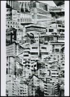 1933 Radó György fotómontázsa, amelyet a korszerű magyar építészet népszerűsítésére készített és bemutatták a milánói nemzetközi építészeti kiállításon, + hozzáadva egy újságcikk másolatát a budafoki barlanglakásokról, mindkét fotó modern nagyítás, 21x15 cm