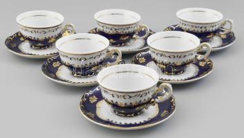 Zsolnay pompadour mintás porcelán kávés csésze és alj készlet hat személyes. Kézzel festett, jelzett, hibátlan