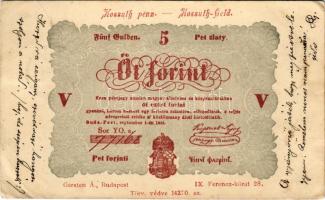 Kossuth pénz. Öt forint. Gersten Aarmin 14270. / Kossuth-Geld / Hungarian banknote (ázott sarok / wet corner)