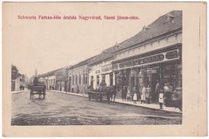 Nagyvárad, Oradea; Schwartz Farkas-féle áruház üzlete és saját kiadása, Szent János utca / street, shops (EK)