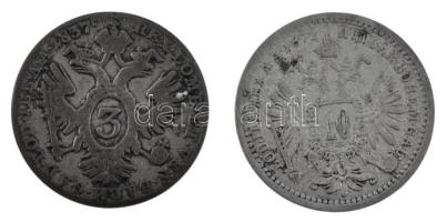 Ausztria 1837A 3kr Ag "I. Ferdinánd" + 1872. 10kr Ag "Ferenc József" T:VF,F Aust...