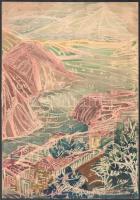 Olvashatatlan Juno v. Jumo?) jelzéssel: Görög táj. Monotípia, papír. 32x22,5 cm