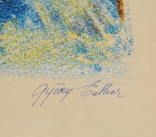 Győry Eszter (1942-): Szürrealista jelenet (cím nélkül). Nyomat, pasztell, papír. Jelzett. Autográf ...