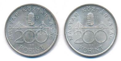 1993. 200Ft Ag "MNB" (2x) T:AU patina Adamo F13