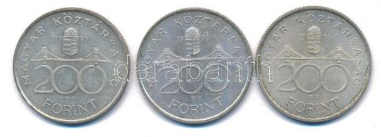 1993. 200Ft Ag "MNB" (3x) T:AU patina Adamo F13