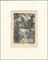 Kondor Béla (1931-1972): Társaság. Rézkarc, papír, utólagos jelzéssel, paszpartuban, 11,5×8 cm