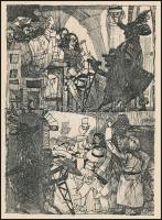 Kondor Béla (1931-1972): Társaság. Rézkarc, papír, utólagos jelzéssel, paszpartuban, 11,5×8 cm