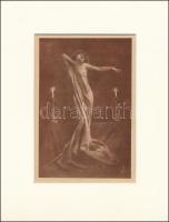 cca 1910 Jelzés nélkül: Női akt, nyomat, paszpartuban, 16,5×11 cm