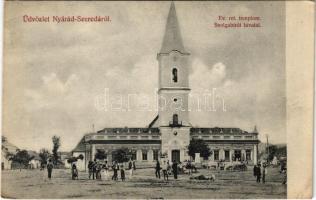 Nyárádszereda, Miercurea Nirajului; Református templom, szolgabírói hivatal, Steiner Emánuel üzlete. Barra Albert kiadása, Rivoli fényképész felvétele / Calvinist church, court, shop