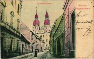 1901 Nagyszombat, Tyrnau, Trnava; Szeminárium utca / street + POSTAKALAUZ NAGY-SZOMBAT-SZERED-GALÁNTA KÖZÖTT (EK)