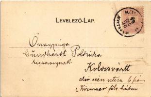 1899 (Vorläufer) Komját, Komjatice; Kálvária Szt. Péter templomával, Római katolikus iskola, plébáni...