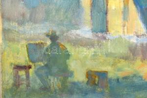 Miháltz Pál (1899-1988): Tavasszal (festő a szabadban), 1957. Olaj, vászon. Jelezve jobbra lent. Hát...