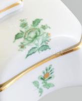 Herendi zöld virág mintás ékszeres dobozka. Kézzel festett, jelzett, hibátlan m:9 cm