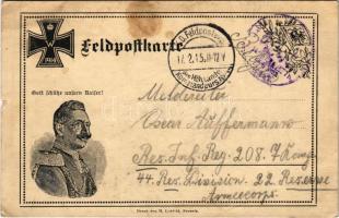 1915 Gott schütze unsern Kaiser! Feldpostkarte / WWI German military field postcard, patriotic propaganda (szakadások / tears)