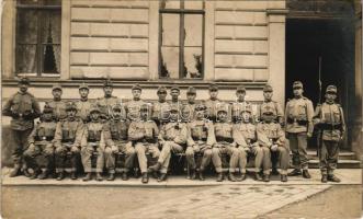 1915 Osztrák-magyar katonák csoportja / WWI Austro-Hungarian K.u.K. military, group of soldiers. photo + "Zur Beförderung geeignet. III/73. Feldbaonskmdo." (Rb)