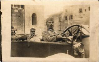 1916 Osztrák-magyar katonák automobilban, gépkocsizó alakulat / WWI Austro-Hungarian K.u.K. military, motorized unit with automobile. photo + "K.u.k. Kraftwagen Kol. No. 184." (EK)