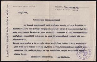 1930 A Magyar Cserkészszövetség X. kerületéből küldött levél a parancsnokságnak a megrendezendő hadijáték okán, cserkészpecséttel