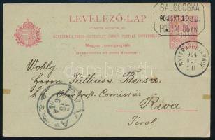 1904 Díjjegyes levelezőlap SALGOCSKA postaügynökségi bélyegzéssel / PS-card card with postal agency postmark to Riva