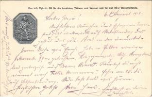 1918 Das Inft. Rgt. Nr. 99. für die Invaliden, Witwen und Waisen und für den 99er Denkmalfonds / WWI Austro-Hungarian K.u.K. military field postcard with Emb. silver badge + "K.u.K. M.-G.-Scharfschützen-Baon Nr. 4."