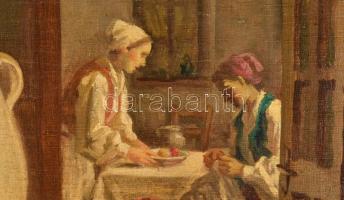 Krusnyák Károly (1889-1960): Jelenet. Olaj, vászon. Jelezve jobbra lent. Dekoratív fakeretben. 80x60...
