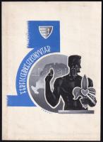 A Férfi Cserkészkönyvtár részére kézzel festett tervezet, háttérben Nagy-Magyarország sziluett, Somodi László (1919-1995) grafikája, 24×17 cm