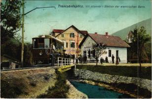 1913 Trencsénteplic, Trencianske Teplice; Villamos vasút főállomása, vasútállomás / Hauptstation der elektrischen Bahn / tram station, tramways, railway station (EK)