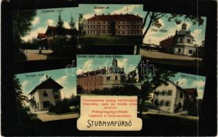 1910 Stubnyafürdő, Túróchévíz, Stubnianske Teplice, Turcianske Teplice; Jeszenszky, Kovács és Tomasek villa, Erzsébet lak, Zöld Tükör, Erzsébet szálló. Relám / villas, spa, hotel, advertisement