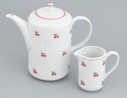 Alföldi porcelán 6 személyes cseresznyemintás mokkás készlet, matricás, jelzett, kis kopásnyomokkal