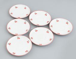 Alföldi porcelán 6 személyes cseresznyemintás mokkás készlet, matricás, jelzett, kis kopásnyomokkal