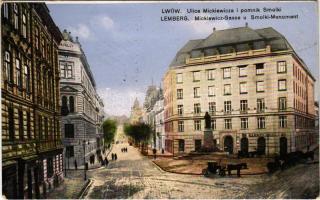 1916 Lviv, Lwów, Lemberg; Ulica Mickiewicza i pomnik Smolki / Mickiewicz-Gasse u. Smolki-Monument / street view, monument (EK)